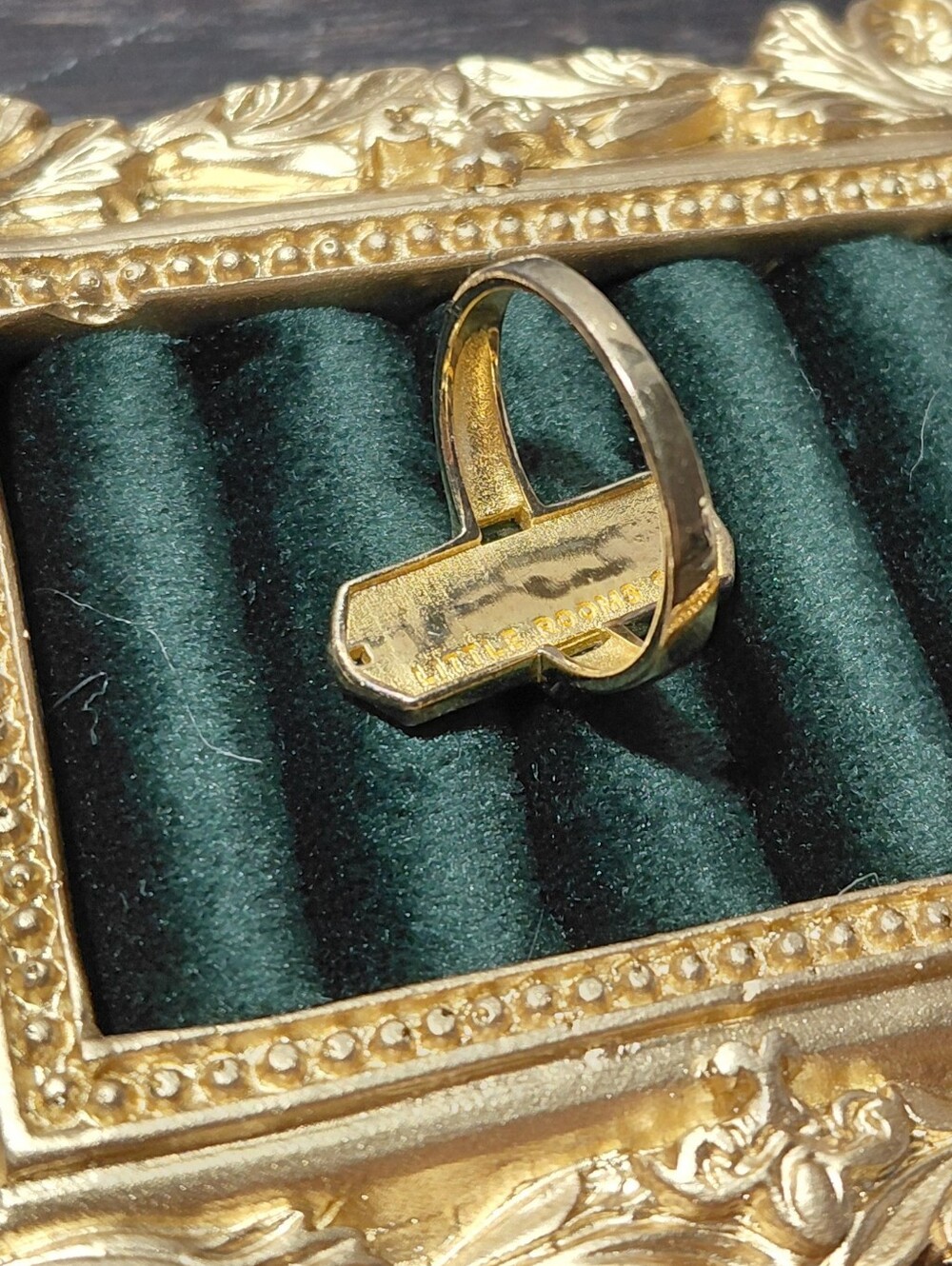 Gold Ring with Turquoise Green Inlay and Cross Accent - Picture 6 of 14